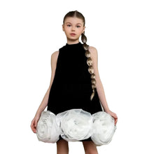 Load image into Gallery viewer, Black 3D White Flower Dress
