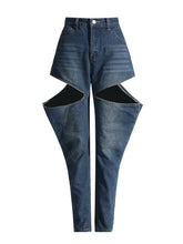 Load image into Gallery viewer, Dark Blue Loose Hollow Out Denim Pants
