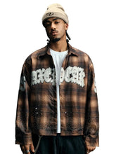 Load image into Gallery viewer, Printed Plaid Crystal Speckled Top
