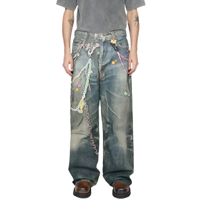 Colored Chain Print Washed Baggy Jeans-Modern Baby Las Vegas