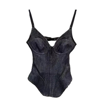 Load image into Gallery viewer, Mesh Patch Denim Tank Top
