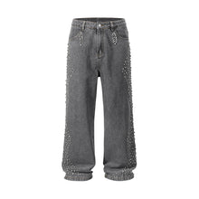 Load image into Gallery viewer, Side Pearl Crystal Denim Jeans
