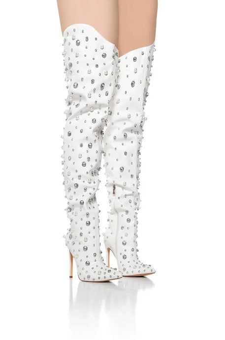 Winter White Crystal Pearl Boots-Modern Baby Las Vegas