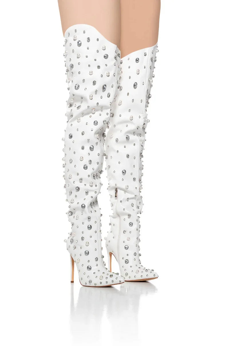 Winter White Crystal Pearl Boots