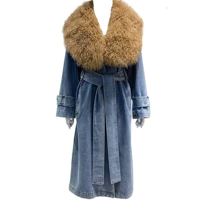 Fur Collar Denim Trench Coat | Modern Baby Las Vegas