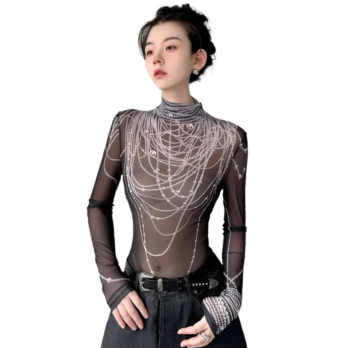 Mesh Pearl Print Drip Top-Modern Baby Las Vegas