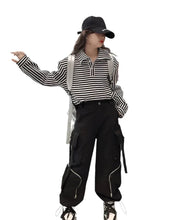 Load image into Gallery viewer, Striped Top Zipper Cargo Pant Set
