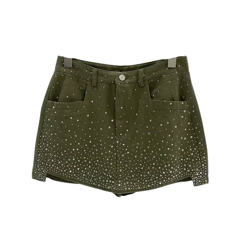 Irregular Speckled Crystal Denim Skirt