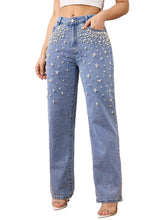 Load image into Gallery viewer, Beaded Speckled Denim Jeans
