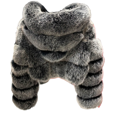 Grey Ribbed Fur Hooded Cropped Coat-Modern Baby Las Vegas