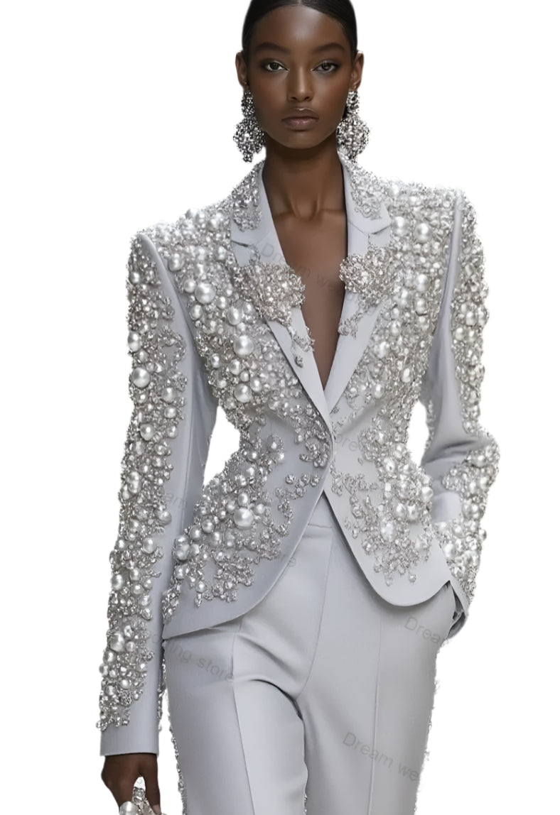 Full Crystal Pearl Beaded Suit
