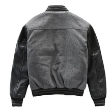 Load image into Gallery viewer, Grey Leather Sleeve Varsity Bomber Jacket
