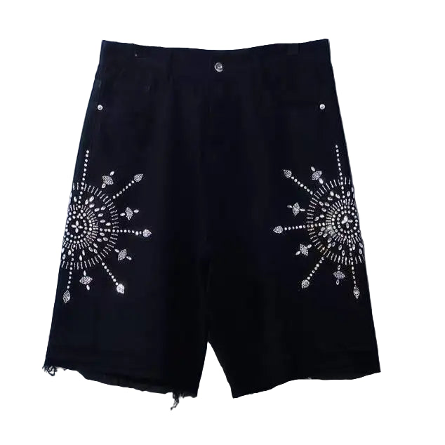 Black Crystal Star Denim Shorts