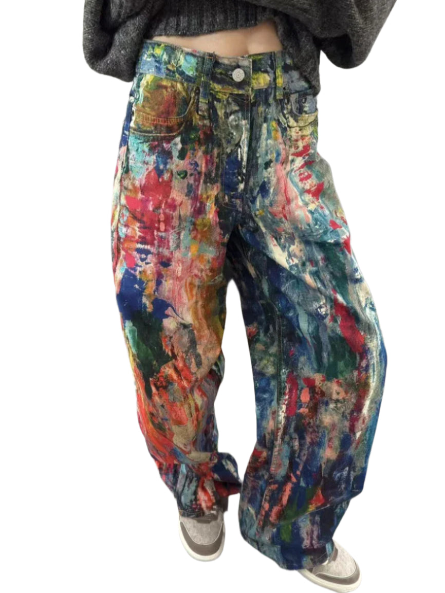 Colorful Painted Graffiti Denim Jeans