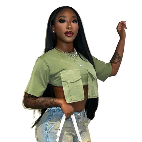 Irregular Pocket Crop Top-Modern Baby Las Vegas