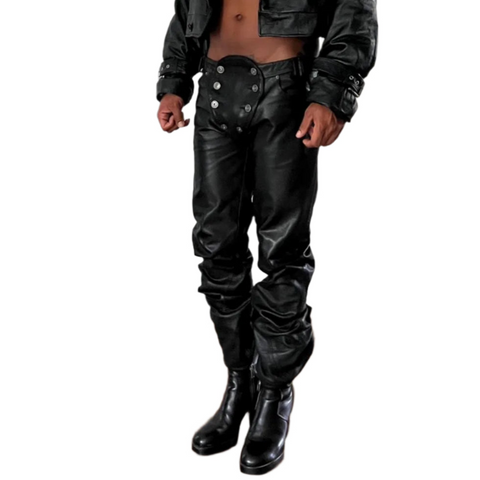 Metal Button Crotch Leather Pants-Modern Baby Las Vegas