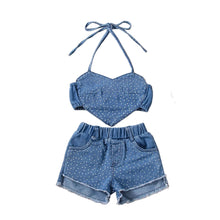 Load image into Gallery viewer, Dot Print Heart Denim Short Set
