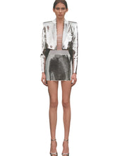 Load image into Gallery viewer, Silver Sequin Blazer Skirt Set
