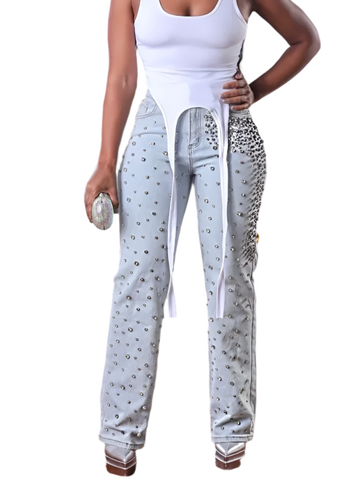 Light Blue Speckled Crystal Denim Jeans-Modern Baby Las Vegas