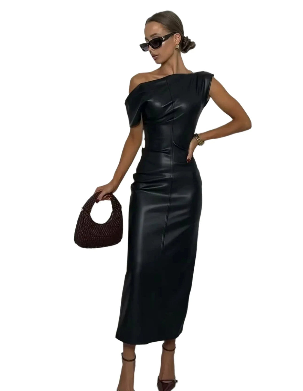 Asymmetric Leather Dress