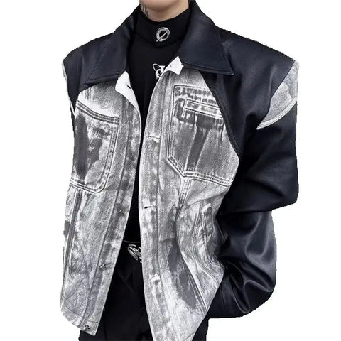 Leather Patch Denim Jacket-Modern Baby Las Vegas