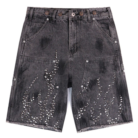 Fire Beaded Denim Shorts