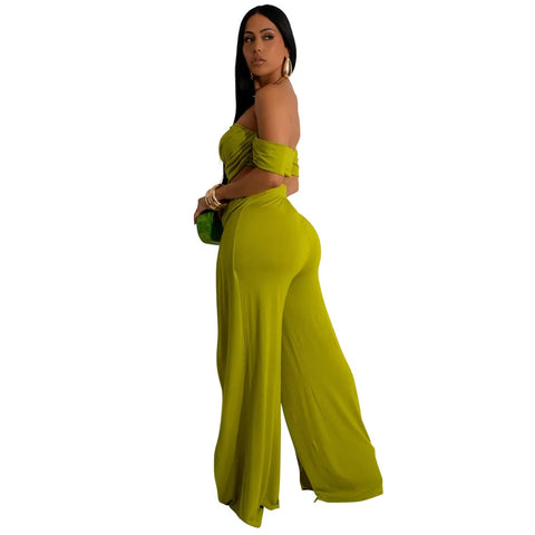 Ruched Top and Wide Leg Split Pants Set