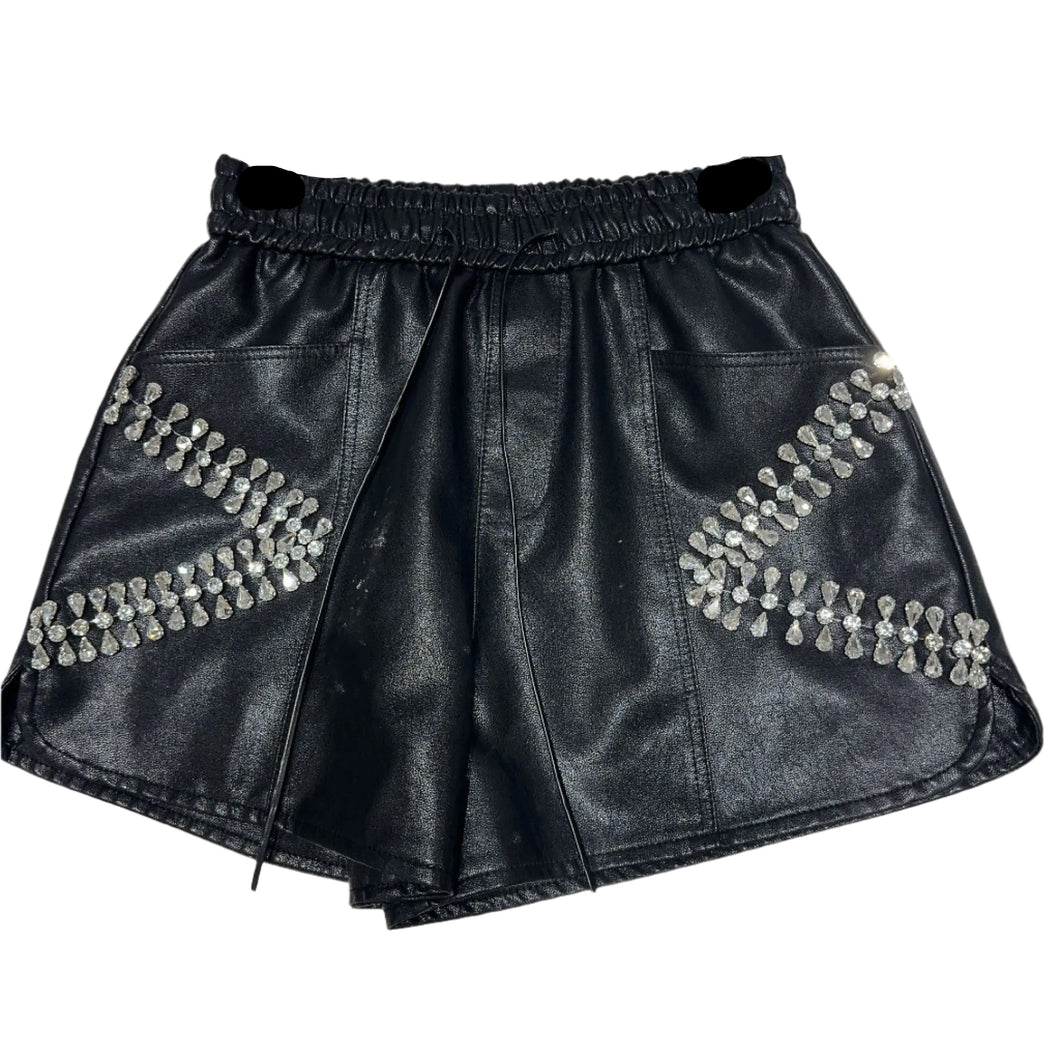 Crystal Design Leather Shorts