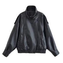 Load image into Gallery viewer, Stand Collar Zip-Up Leather Jacket
