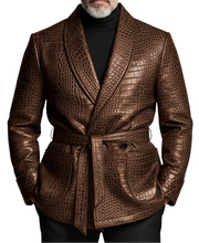 Load image into Gallery viewer, ﻿ Belted Croc Leather Jacket
