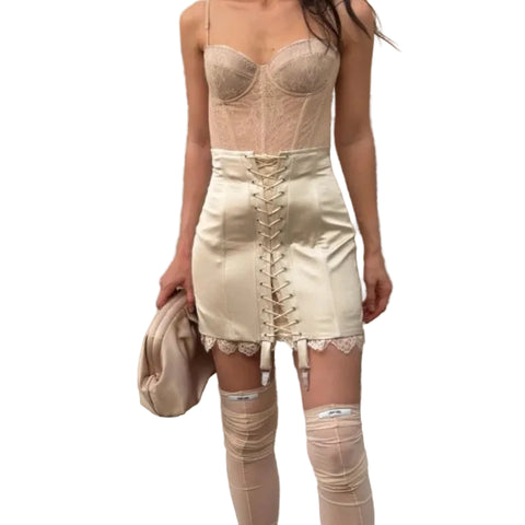 Lace-Up Patch Skirt