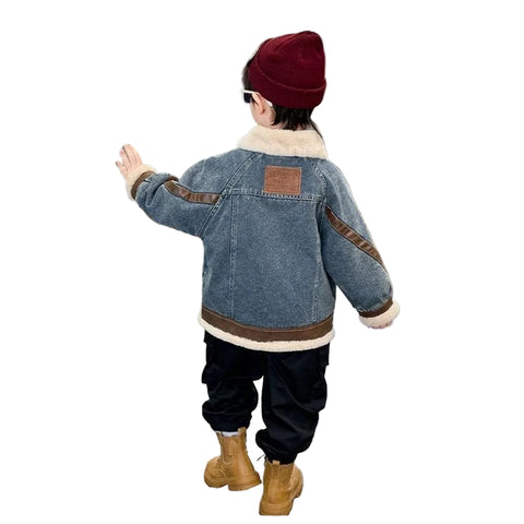 Patch Fur Collar Denim Jacket