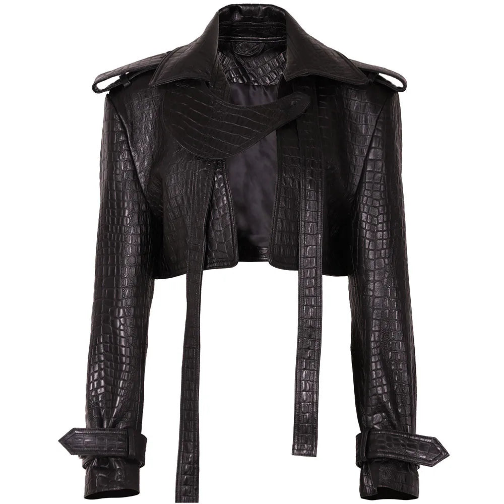 Short Croc Leather Jacket