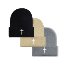 Load image into Gallery viewer, Cross Embroidered Knit Hat Set

