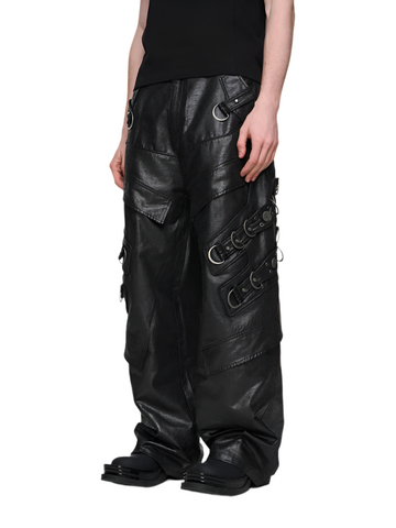 Buckle Patch Multi-Pocket Leather Pants-Modern Baby Las Vegas