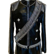 Load image into Gallery viewer, Black Leather Crystal Tassel  Jacket
