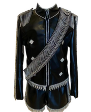 Load image into Gallery viewer, Black Leather Crystal Tassel  Jacket
