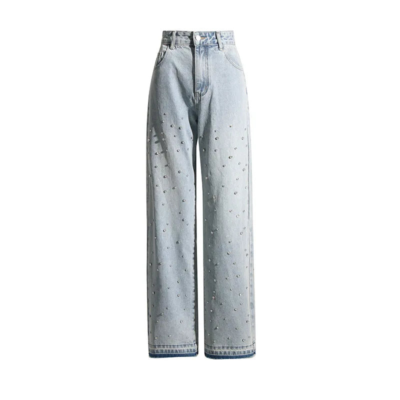 Speckled Denim Straight Leg Denim Jeans