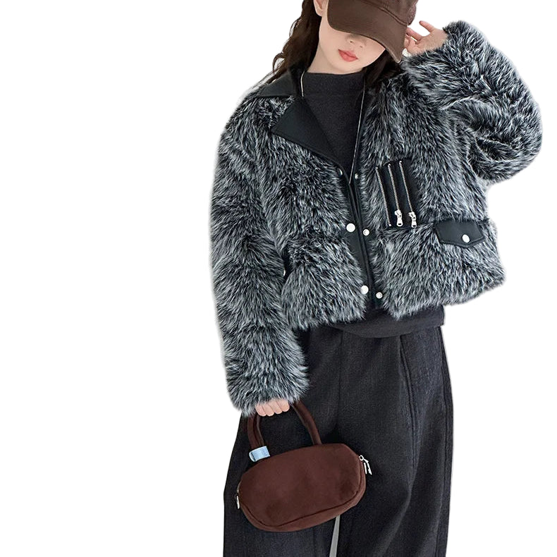 Fur Patch Leather Coat