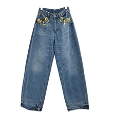 Load image into Gallery viewer, Gold Metal Buckle Denim Jeans
