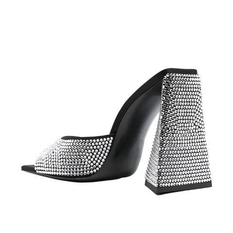 Crystal Triangle Thick Heel Sandals-Modern Baby Las Vegas