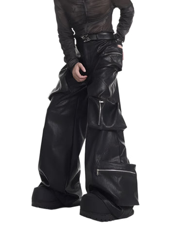 Large Zipper Pocket Leather Pants-Modern Baby Las Vegas