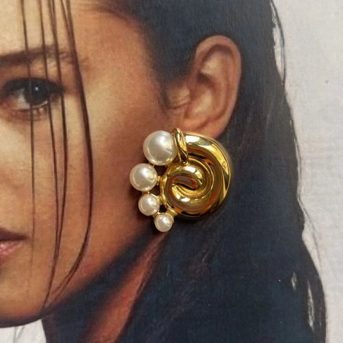 Gold Shell Conch Pearl Earrings-Modern Baby Las Vegas