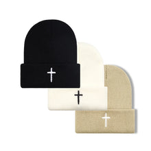 Load image into Gallery viewer, Cross Embroidered Knit Hat Set
