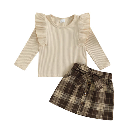 Pleated Plaid Skirt Set