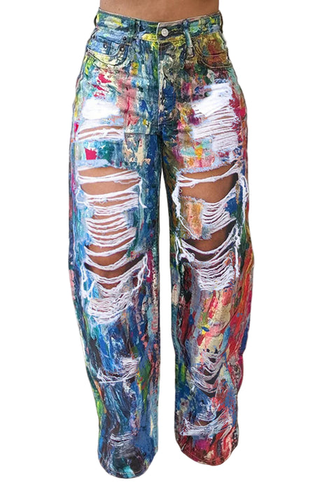 Multicolor Distressed Denim Jeans-Modern Baby Las Vegas