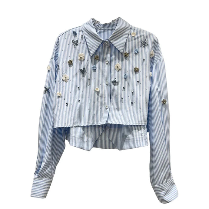 Crystal Beaded Flower Cropped Blouse-Modern Baby Las Vegas