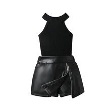 Load image into Gallery viewer, Zipper Leather Skirt Set
