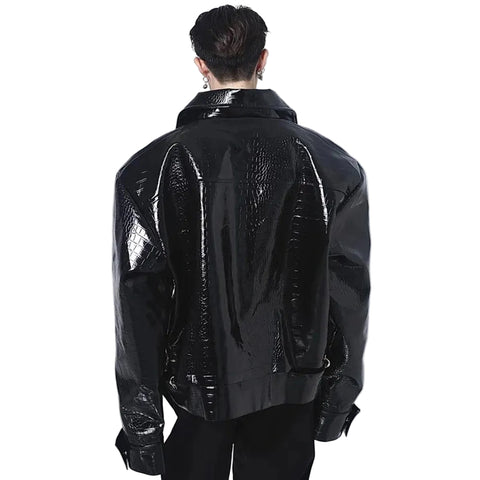 Shiny Leather Croc Jacket