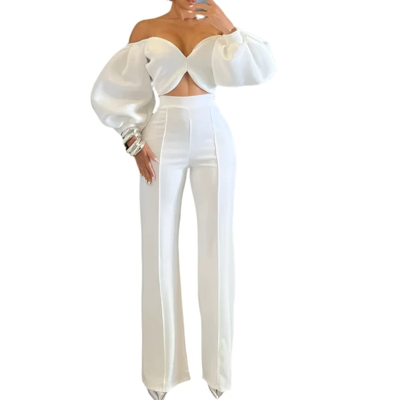 Off The Shoulder Puff Sleeve Pant Set